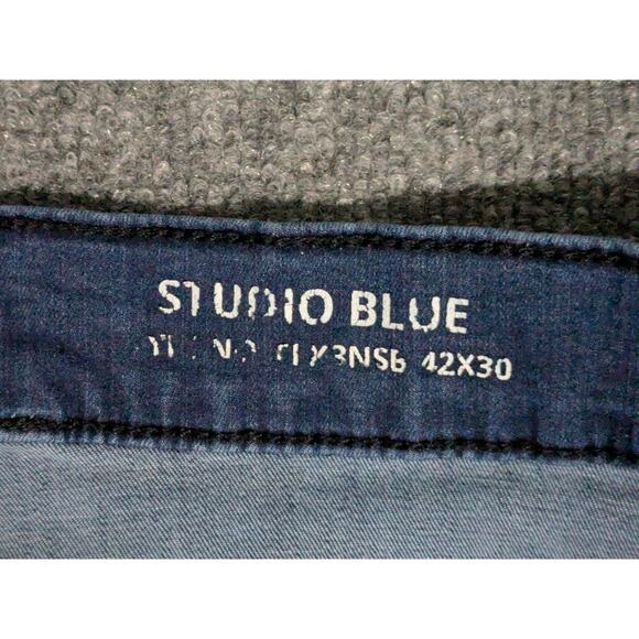 Mugsy Studio Blue Jeans Mens Size 42x30 (38x25) Straight Leg Stretch - Picture 3 of 11